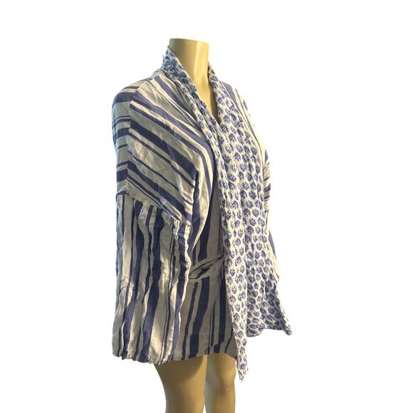 Women OS Anthropologie In Our Nature Seaside Striped Kimono Blue White Robe - Picture 1 of 6